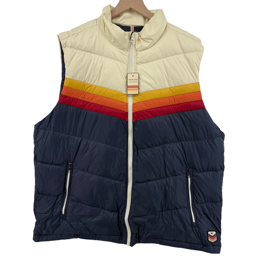 Marine Layer Archive‎ Boreal Puffer Vest Navy Sunset Colorblock Men XXL NWT